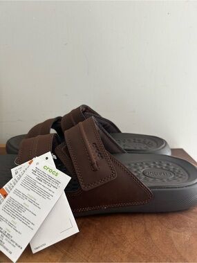NWT-CROCS Men's Dual-Strap Slide Yukon Vista ll LiteRide Expresso Brown size 9